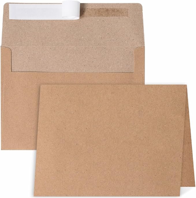 Blank Cards and Envelopes 5x7, 30 Pack Kraft Invitation Folded Cardstock with 30 Kraft Matching Self-Seal A7 Envelopes, Thank You Blank Greeting Cards, for DIY, Print Custom, Wedding & Birthday