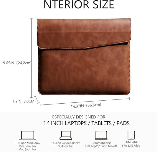Leather Laptop Sleeve Compatible with MacBook Pro 14 Inch M4 M3 M2 M1 Pro/Max Case,Slim and Durable Waterproof Protective Cover for 13-14 Inch Notebook Computer Cover,Brown
