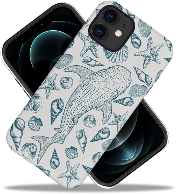 DAIZAG Case Compatible with iPhone 12,Fit Shockproof Cover for Women Girls,Beach Seashell Whale Ocean Aesthetic