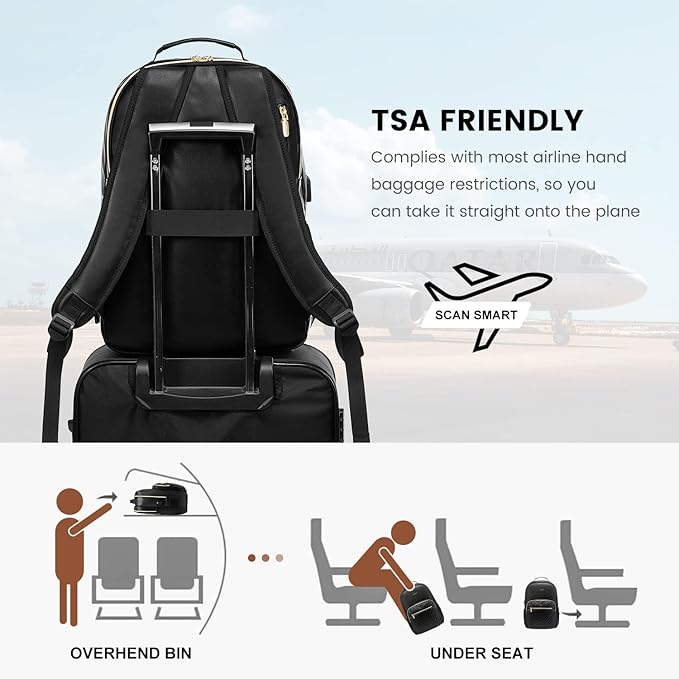 LOVEVOOK Laptop Backpack Purse for Women, Large Capacity Travel Computer Work Bag, Faux PU Leather Quilted Casual Nurse Backpack for Womens, Fit 15.6 Inch Laptop with USB Port, Black