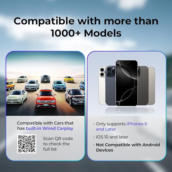 Wireless Carplay Adapter with Web App and OTA Updates, Convert Wired to Wireless CarPlay for Seamless Connectivity, Easy Installation in Any Vehicle, USB&USB-C/Type-C, Stable & No Delay