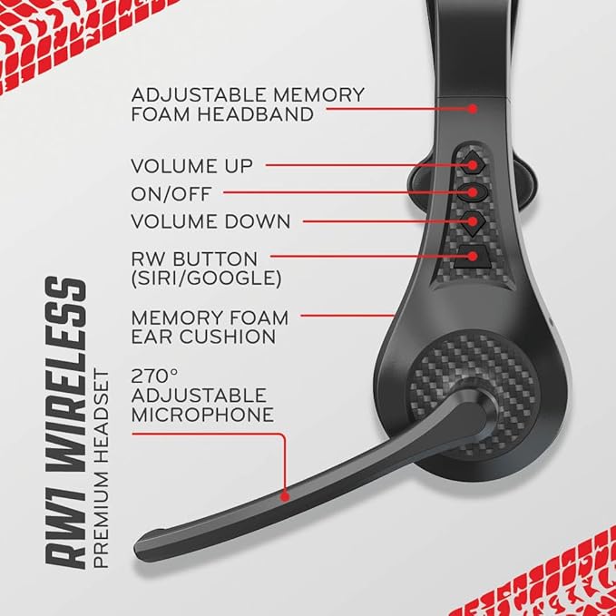 RoadWarrior RW1 Trucker Bluetooth Headset – ENC Mic, 100ft Wireless Range, IP54 Water Resistant, Road Ready Comfort, Right/Left Wear, Volume Controls, On-Ear Fit, Black Wireless Headset for Truckers