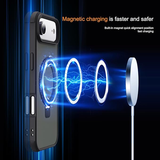Compatible with iPhone 17 Air Case with Invisible Magnetic O-Ring Stand Military-Grade Translucent Phone Case for iPhone 17 Air 6.5" [Compatible with Mag-Safe][Great Grip Feeling], Black