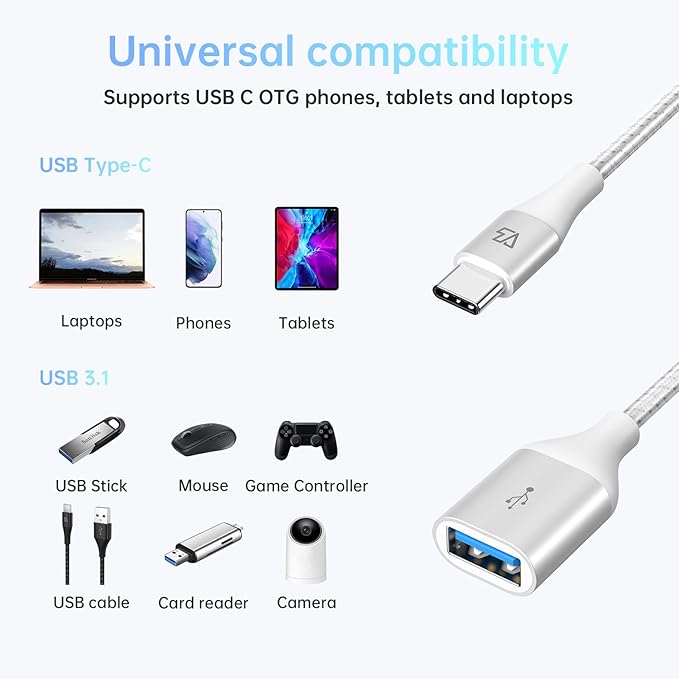 USB C to USB A Adapter - 10Gbps, Compatible with Galaxy S20/S10/S9, MacBook Pro, iPad Air 2020