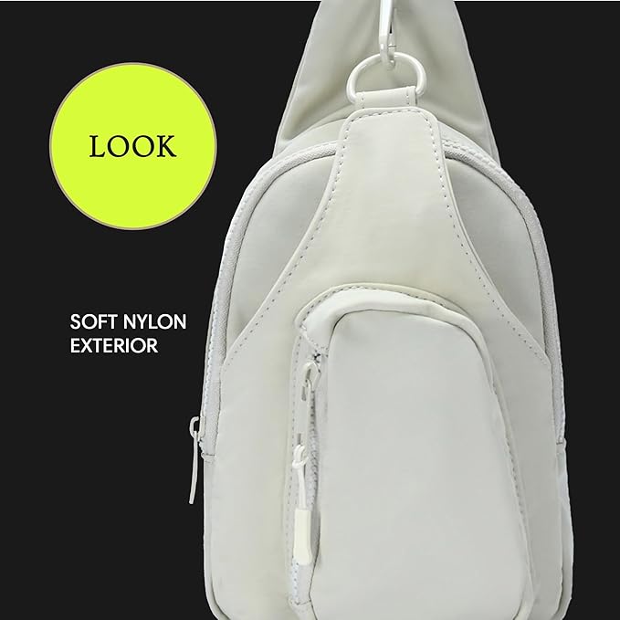 Antik Kraft Tasha Nylon Crossbody Sling (Cream) | Crossbody Bag for Women with 16-20" Strap | Nylon Sling Bag for Women | 7in x 2.5in x 12.5in |