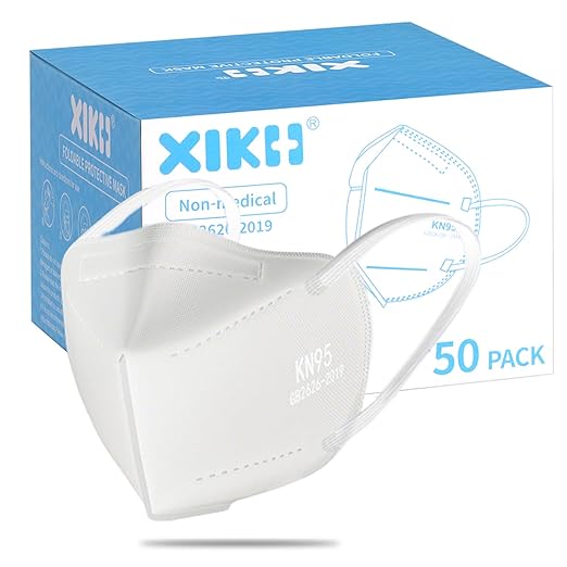 KN95 Face Masks 50 Pack 5-Ply Breathable & High Elastic Ear Loops, Alike N95 Masks for Adults 95% Filtration Efficient Foldable Mask Adjustable Nose Clip for Outdoor Activities