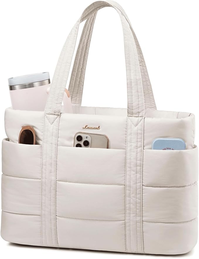 LOVEVOOK Tote Bag for Women, Large Puffer Work Tote Laptop Bag, Lightweight Travel Tote Bag with Zipper Gifts for Women