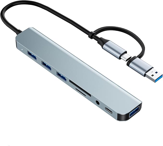 USB C/USB Hub Multiport Adapter,USB 3.0 Hub Aluminum 8 in 1 USB Splitter with SD/TF Card Reader,1 x USB 3.0, 3 x USB 2.0, 1 x USB C,and 3.5mm Audio Output for MacBook Pro Air,iPad Pro,Laptop