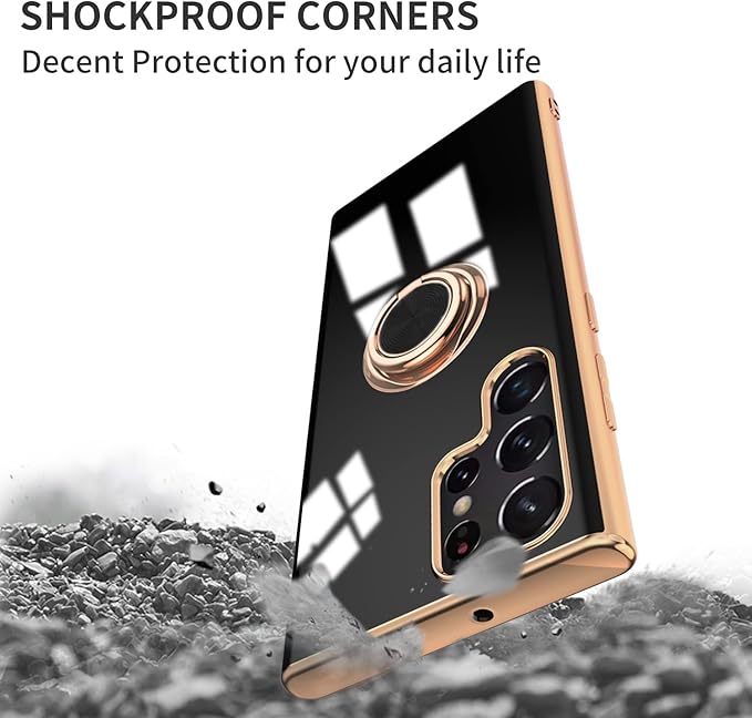 Tnarru Compatible for Samsung Galaxy S22 Ultra Case with Ring Holder Kickstand [with Magnetic] Soft TPU Shockproof Electroplated Protective Phone Case for Galaxy S22 Ultra 5G Black