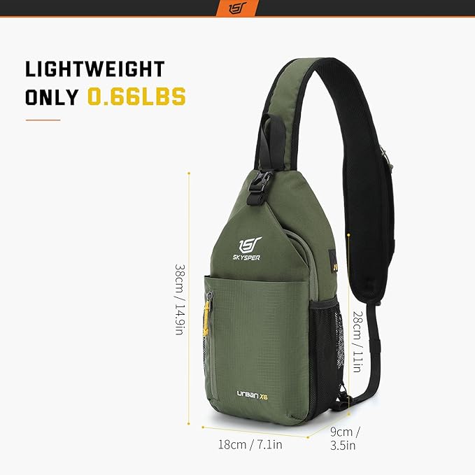 SKYSPER Sling Bag Crossbody Backpack - Chest Shoulder Cross Body Bag Travel Hiking Casual Daypack for Women Men(Army Green)
