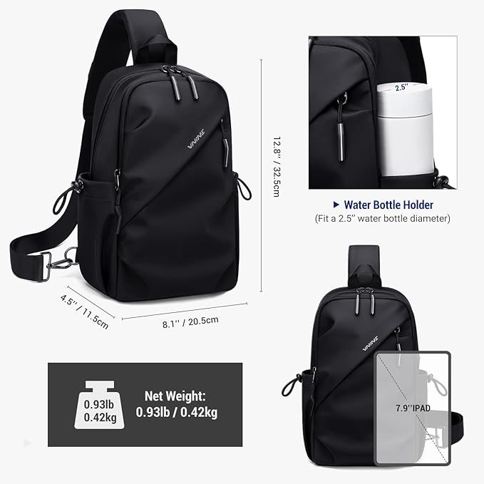 VNINE Small Sling Crossbody Backpack Shoulder Bag for Men Women, Lightweight One Strap Back Pack Sling Bag Backpack for Hiking Walking Biking Travel Cycling with Headphone Port
