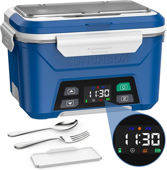 EAST OAK Cordless Electric Lunch Box for Adults, Heated Lunch Box Battery Powered with Automatic Heating, 5.5 Cups Portable Food Warmer with Removable Tray Divider
