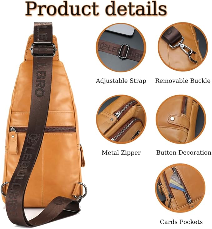 Sling Bag for Men Genuine Leather Chest Bag Crossbody Backpack Travel Hiking Outdoor Sports