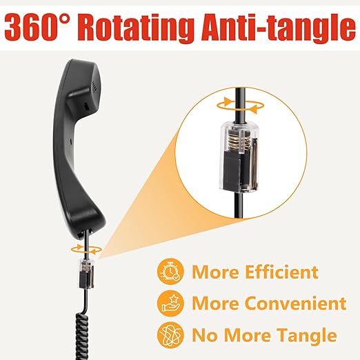 Uvital Telephone Handset Cord Detangler, 1 Pack Landline Handset Cord Cable 8Ft Uncoiled(1.2 Ft Coiled) and 1 Pack Anti-Tangle Telephone Cords Untangler 360 Degree Rotating Swivel Cords(Black)