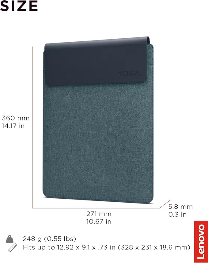 Lenovo Slim Laptop Sleeve 14 Inch Notebook/Tablet - Compatible with MacBook Air/Pro - Eco-Friendly Lightweight Case with Accessory Pocket & Magnetic Closure - Teal