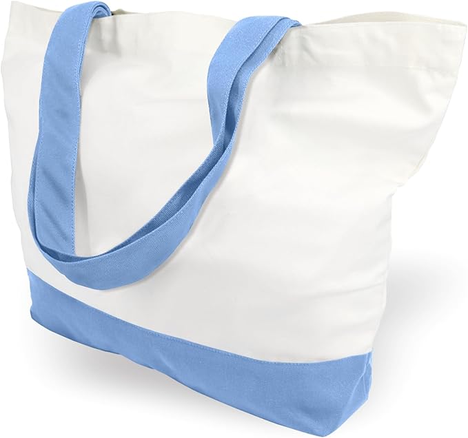 TOPDesign 1-Pack Super Strong Large 12oz Cotton Canvas Tote Bag, Reusable Grocery Shopping Cloth Bag, Fashionable Two-Tone Tote for Crafts, DIY Your Creative Designs