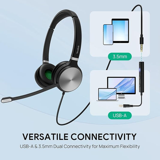 Yealink UH36 Professional USB Headset Wired Headphones for Work Calls and Music, Headset with Noise Cancelling Mic for Computer PC Laptop（UC Compatible, Stereo,3.5mm Jack/USB Connection）