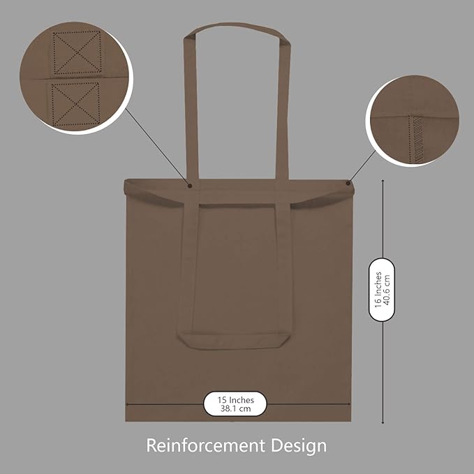 TOPDesign 12-Pack Economical 16"x15" Brown Cotton Tote Bag, Lightweight Medium Reusable Grocery Shopping Cloth Bags, Suitable for DIY, Advertising, Promotion, Gift, Activity