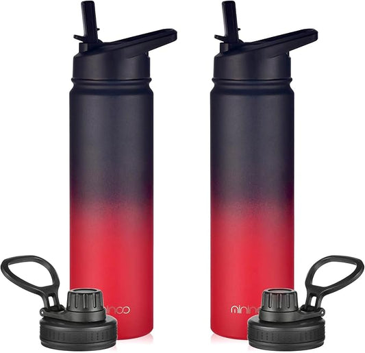 mininoo 24 oz Insulated Water Bottle with Straw Lid, Stainless Steel Double Wall Vacuum, Leak Proof, BPA Free, Keep Cold for 24H & Hot for 12H-2 pack(Ice Coke)