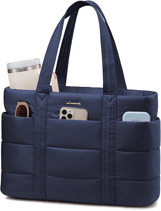 LOVEVOOK Tote Bag for Women, Large Puffer Work Tote Laptop Bag, Lightweight Travel Tote Bag with Zipper Gifts for Women