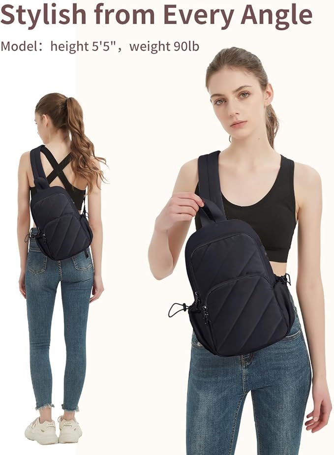 Wandering Nature Sling Bag for Women Lightweight Quilted Crossbody Bag Fits for 11" Tablet with Breathable Back Panel Anti Theft Pocket Padded Strap USB Charge Port, Ideal for Travel, Daily Use