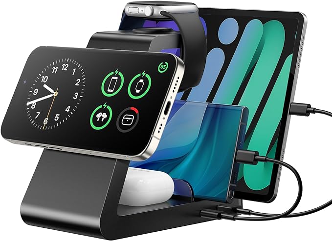 Charging Station for iPhone,5 in 1 Wireless Charger Stand Dock for Apple: Mag-Safe Charging Station for Multiple Devices Apple iPhone 16 15 14 13 12 Pro Max Plus iWatch Airpods