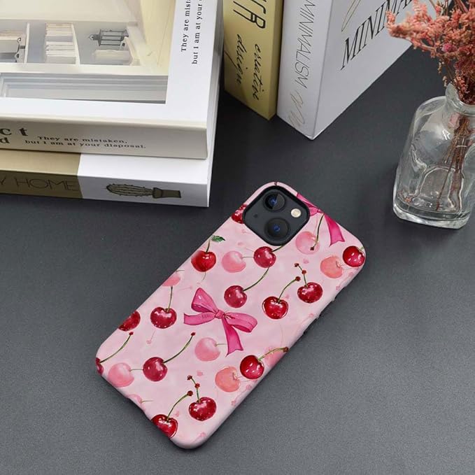 DAIZAG Case Compatible with for iPhone 15,Cherry Pink Bow Ribbon Phone Case for iPhone 15 for Girl Women Boy Men