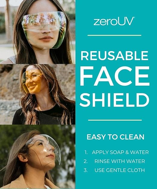 zeroUV - Protective Face Shield Full Cover Visor Glasses/Sunglasses (Anti-Fog/Blue Light Filter) (Clear/Clear) Single