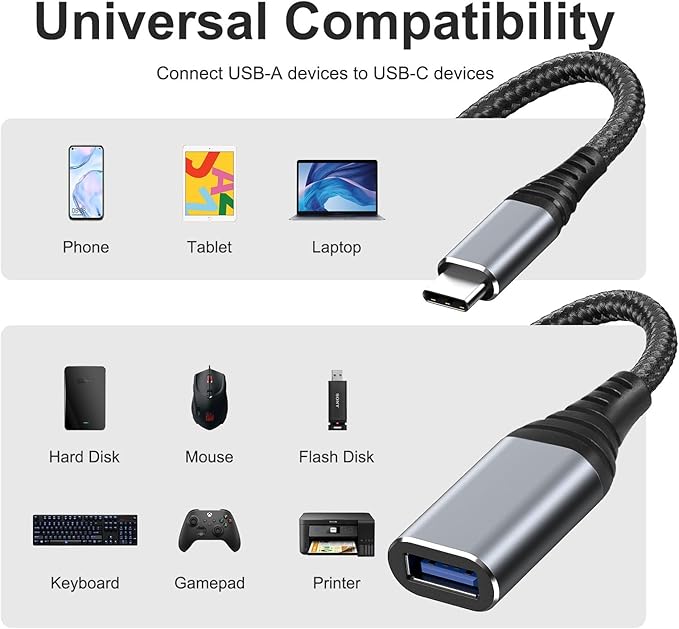 ROTOPATA USB C to USB Adapter, 2 Pack Type C Male to USB 3.1 Female OTG Cable Converter, 5 Gbps High Speed, USB Adapter Compatible with MacBook Air Pro, Samsung Galaxy, Grey