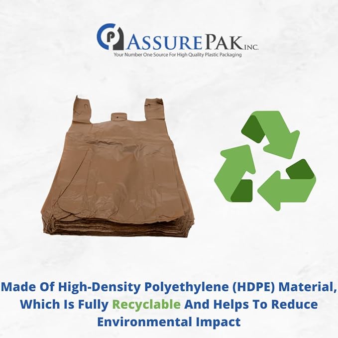 Brown HDPE T-Shirt Plastic Bags for Retail, Groceries, Merchandise, Convenience Store, Supermarket, Restaurant - 1/6 BBL, 11.5"X6"X21" - Pack of 200 Bags, 13 Microns - Unprinted (Brown)