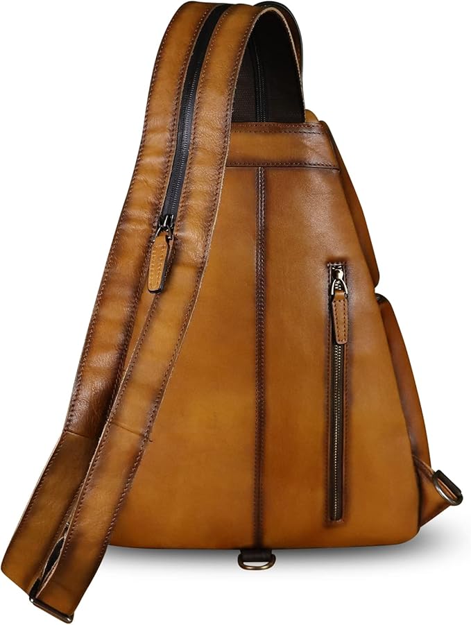Genuine Leather Large Sling Bag for Men and Women Large Sling Backpack Purse Shoulder Crossbody Chest Bag for Ipad (Brown)