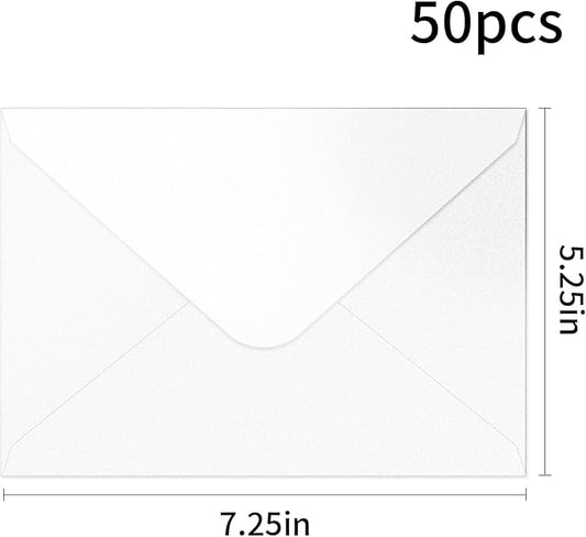 YINUOYOUJIA 50 PCS Pearl white Envelopes A7,5 x 7 white Shimmer Envelopes for Invitation,Perfect for Wedding Invitation Cards,Birthday RSVP Invite,5.25 x 7.25 inches