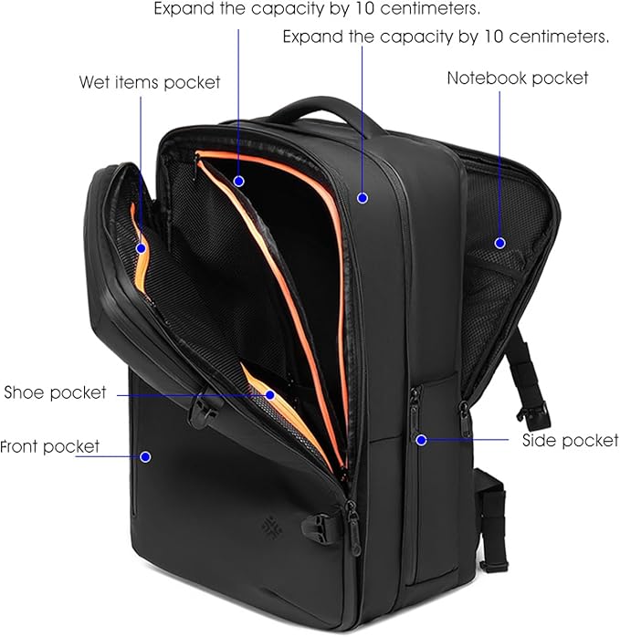 55L Travel Backpack with Built-in Vacuum Seal Backpacks Exapandable Waterproof Air Compression with electronic scale TSA Lock Carry-On Suitcase Luggage Laptop Bag Black