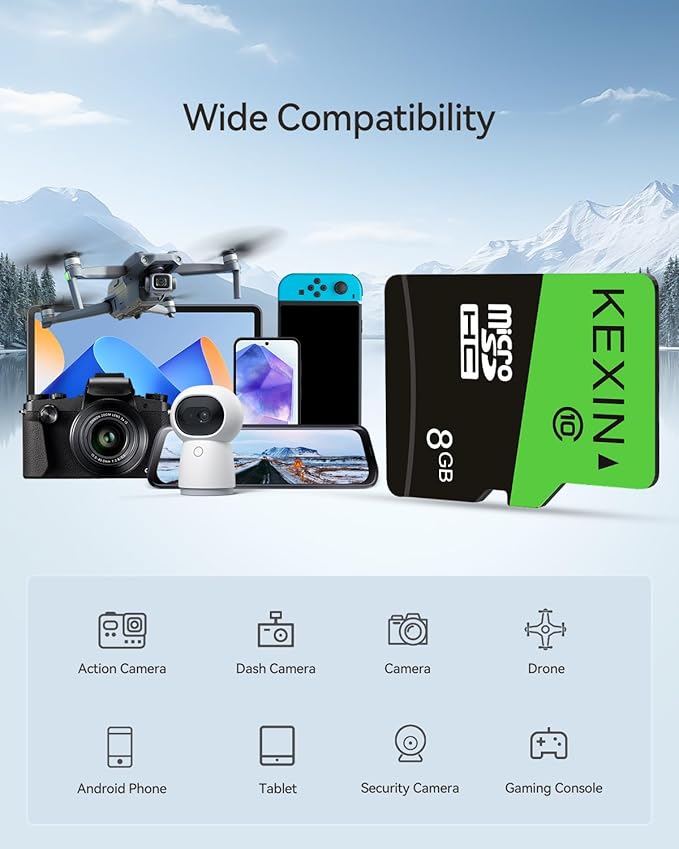 KEXIN 8GB Micro SD Card 5 Pack with SD Adapter microSDHC Memory Card UHS-I C10 Micro SD Card Full HD High Speed TF Card for Smartphone Tablet Action Camera Dash Cam Drone Game Console