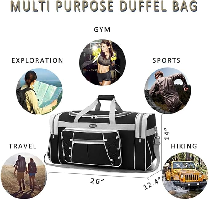 Travel Duffle Bags for Men Weekender Over Night Carry On Bag Lightweight Extra Large Oxford Duffel Gym Sturdy Luggage Water-Proof for Men & Women 26" (Blue Gold)
