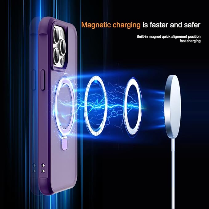 Compatible with iPhone 13 Pro Case with Invisible Magnetic O-Ring Stand Military-Grade Translucent Case for iPhone 13 Pro 6.1" [Compatible with Mag-Safe][Great Grip Feeling], Purple