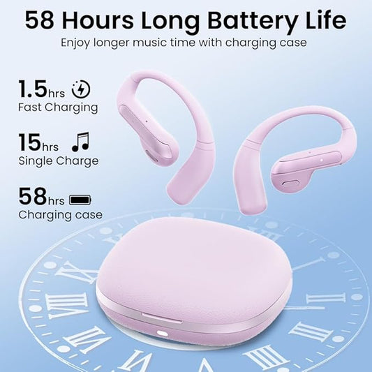 Wireless Earbuds Bluetooth Headphone Sport, 2025 Bluetooth Earbuds Stereo Deep Bass Over Ear Bud with Earhooks,ENC Noise Cancelling Mic,Waterproof Earphone for Workout/Running—Purple