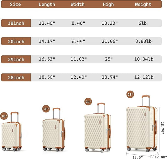 Melalenia Suitcase Sets 6 Piece Hard Shell Carry on Luggage with Spinner Wheels and TSA Lock, Lightweight Travel Backpack for Women, Beige Brown