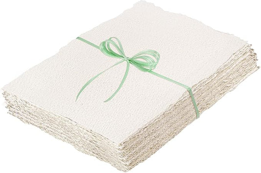 50 Sheets Watercolor Paper 8.5 x 11inch, 160 GSM Deckled Edge Paper Rough/Textured Handmade Paper for Wedding Invitations, Cards, Crafts