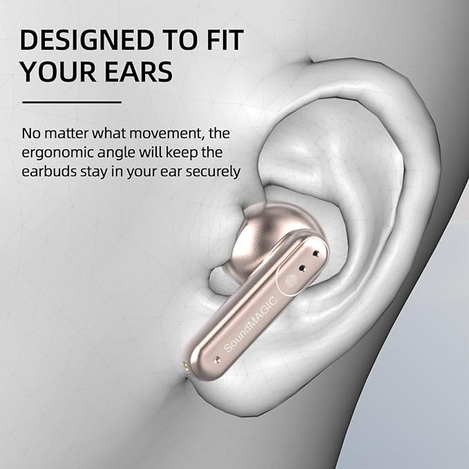 SoundMAGIC T80BT ANC True Wireless Earbuds with Hi-Res Audio,Hibrid Active Noise Cancelling, ENC Call Clarity, 20H Playtime, IPX5 Waterproof, Ultra-Comfy Fit for Sports/Work/Gaming (Pink)
