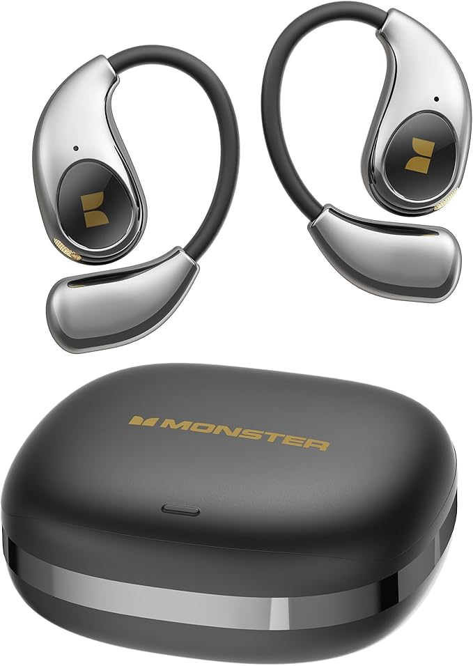 Monster Open Ear AC510 Earbuds, Bluetooth6.0 Wireless Earbuds, Stereo Sound Ear Buds with AI Intelligent Noise Reduction, Type-C Charging, Touch Control, 25H Playback, IPX5 Waterproof Earphones(Black)