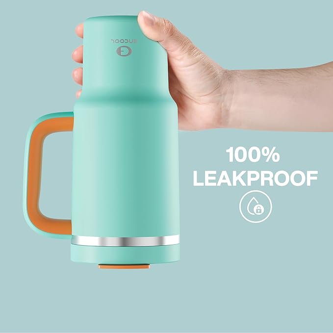 32 oz Tumbler with Handle and Straw: Stainless Steel Insulated Tumbler Keeps Cold for 24 Hours, Leakproof Travel Cup Fits in Cup Holder and BPA-Free, Soft Cyan