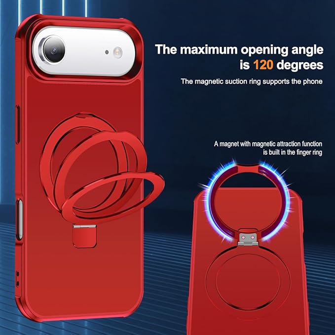 Compatible with iPhone 17 Air Case with Invisible Magnetic O-Ring Stand Military-Grade Phone Case for iPhone 17 Air 6.5" [Compatible with Mag-Safe][Great Grip Feeling], Red