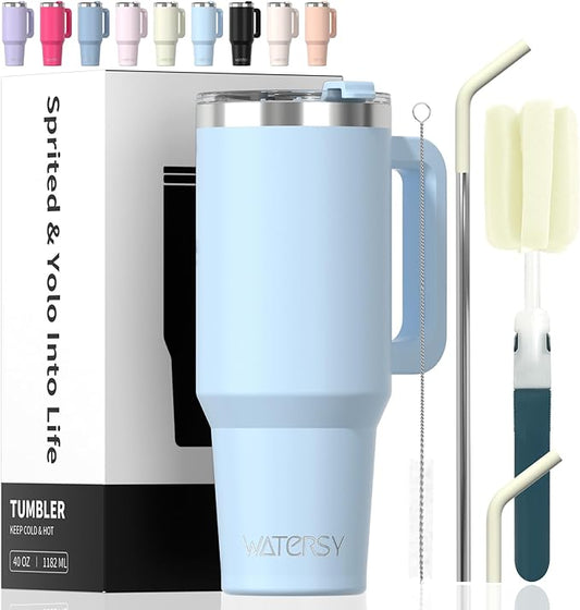 40 oz Tumbler with Handle,Tumbler with Lid and Straw,Double Wall Insulated Cup Stainless Steel Travel Mug(Cold for 34 Hours),Water Bottle for Iced Tea,Coffee,Cold Beverages(Blue)