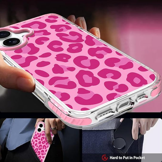 SAKUULO Magnetic for iPhone 17 Case with Screen Protector [Compatible with MagSafe] Hot Pink Leopard Print Pattern Wireless Charge Strengthen Protection Cover Hot Pink Leopard (6.1")