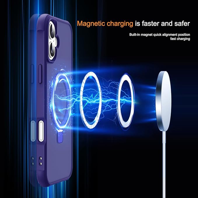 Compatible with iPhone 16 Plus Case with Invisible Magnetic O-Ring Stand Military-Grade Translucent Case for iPhone 16 Plus 6.7" [Compatible with Mag-Safe][Great Grip Feeling], Navy