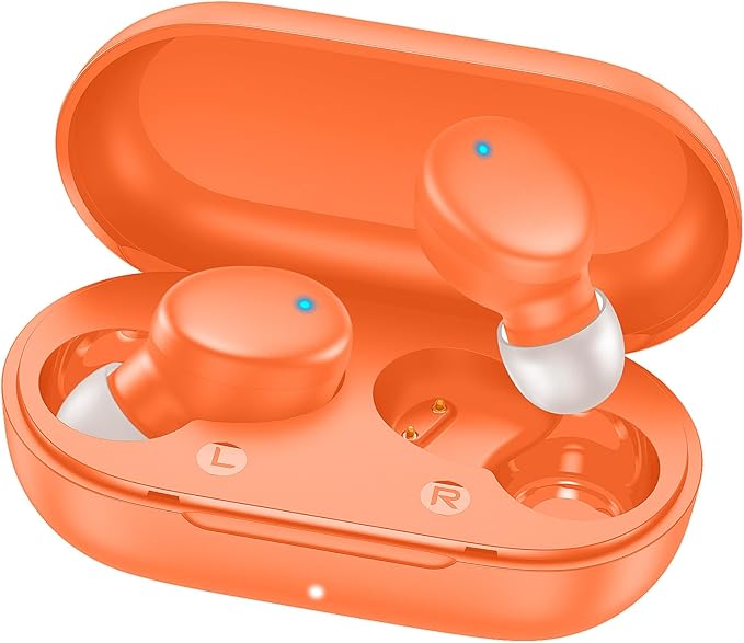 MOZOTER S8 Mini Wireless Earbuds Bluetooth 5.3 in Ear Light-Weight Headphones,60Hrs Playtime Ear Buds with Charging Case,Bluetooth Headsets,Premium Sound with Deep Bass for Sport-Orange