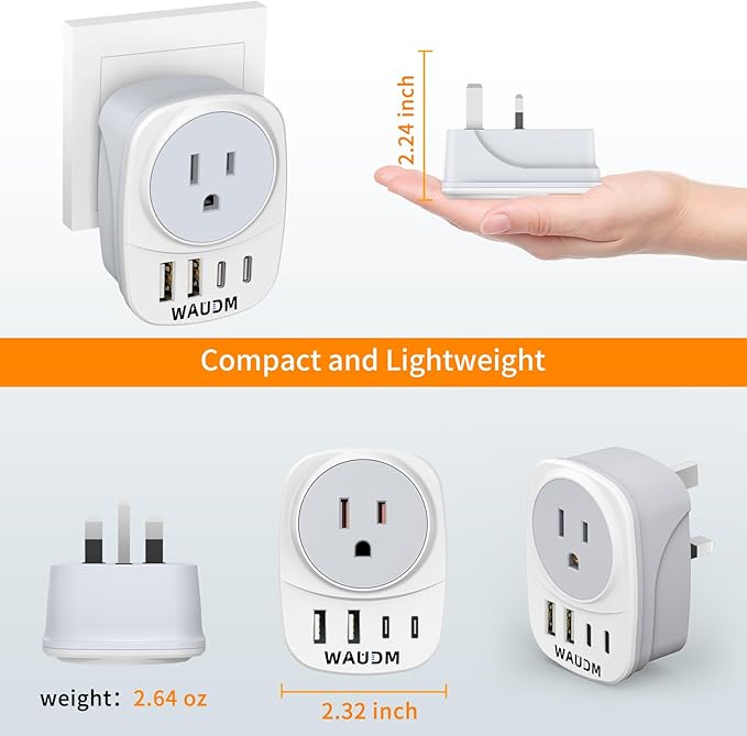 2 Pack Ireland Travel Plug Adapter Set Type G Power Outlet Adapter with 2 USB C and 2 USB Ports for USA to Dubai Scotland UK London England Ireland Hong Kong KenyaWAUDM,