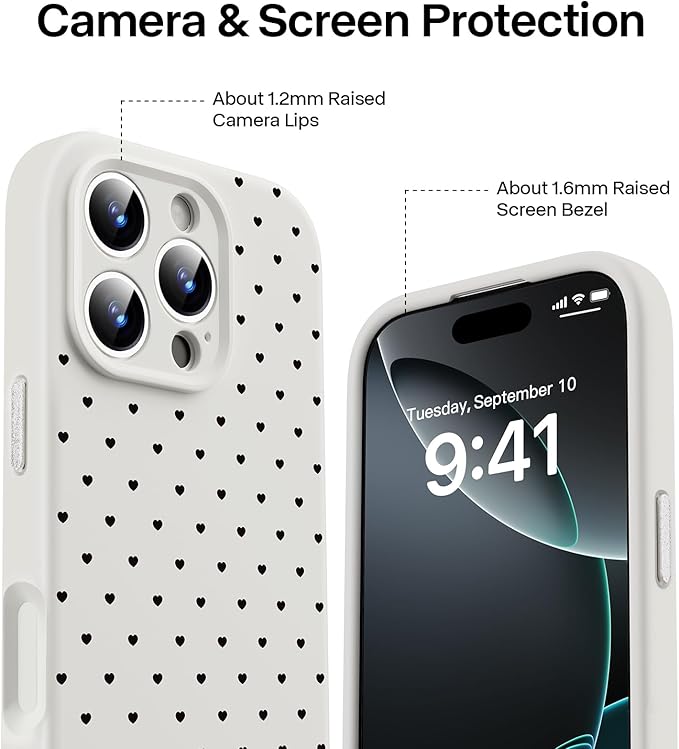 Magnetic for iPhone 16 Pro Max Liquid Silicone Case, Compatible with MagSafe, Heart Dot Case, [Full Camera Protection] Shockproof Phone Case with Soft Anti-Scratch Microfiber Lining