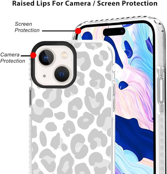 SAKUULO Magnetic for iPhone 15 Plus Case Light Gray Leopard Print Pattern [Compatible with MagSafe] Wireless Charge Slim Shockproof for iPhone 15 Plus Case, Gray Leopard (6.7")